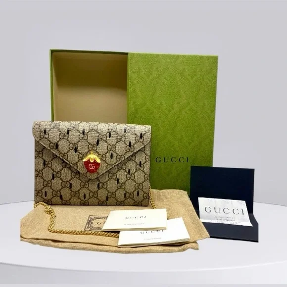 GUCCI BORSA FRAGOLA DOPPIA G MINI GG SUPREME BEIGE/EBANO (LIMITED EDITION) - Picture 1 of 5